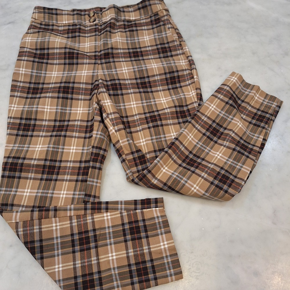 Jules & Leopold Plaid Fitted Pants Sz Med Equestrian Preppy Brown Trousers Work